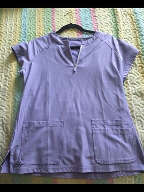 Koi Lite Lavender Zip-Neck Women’s Top with Front Pockets